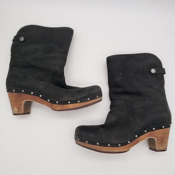 UGG Women’s Lynnea Shearling Fold Down Two-Way Clog Boot Black/Creme Size 8 - Picture 1 of 10